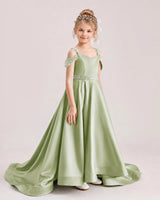 Sage Green Satin A-line Pageant Dress Front View