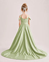 Sage Green Satin A-line Pageant Dress Back View