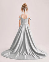 Silver Satin A-line Pageant Dress Back View