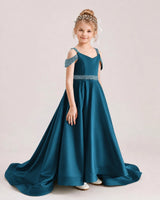 Teal Satin A-line Pageant Dress Front View