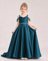 Teal Satin A-line Pageant Dress Front View