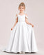 White Kids Pageant Gown Off Shoulder Satin Long Train Formal Dress Front View
