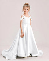 White Satin A-line Pageant Dress Front View