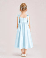 Baby Blue Satin A-line Girls Formal Dress Back View