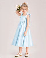 Baby Blue Satin A-line Girls Formal Dress Front View