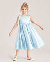 Baby Blue Satin A-line Girls Formal Dress Front View