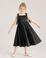 Black Satin A-line Girls Formal Dress Front View
