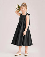 Black Satin A-line Girls Formal Dress Front View
