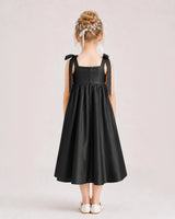 Black Satin A-line Girls Formal Dress Back View