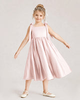Blush Pink Satin A-line Girls Formal Dress Front View