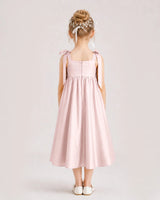 Blush Pink Satin A-line Girls Formal Dress Back View