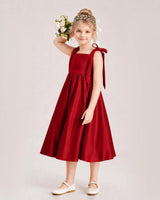 Burgundy Satin A-line Girls Formal Dress Front View