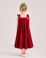 Burgundy Satin A-line Girls Formal Dress Back View