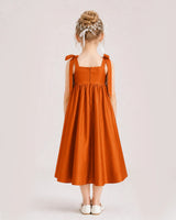 Burnt Orange Satin A-line Girls Formal Dress Back View