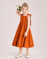 Burnt Orange Satin A-line Girls Formal Dress Front View