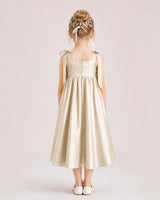 Champagne Satin A-line Girls Formal Dress Back View