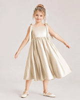 Champagne Satin A-line Girls Formal Dress Front View