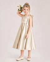 Champagne Satin A-line Girls Formal Dress Front View