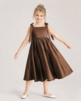 Chocolate Satin A-line Girls Formal Dress Front View