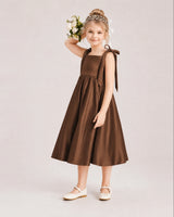 Chocolate Satin A-line Girls Formal Dress Front View