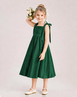 Dark Green Satin A-line Girls Formal Dress Front View