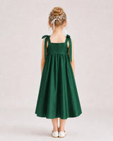 Dark Green Satin A-line Girls Formal Dress Back View