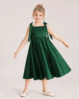 Dark Green Satin A-line Girls Formal Dress Front View
