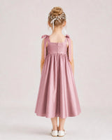 Dusty Rose Satin A-line Girls Formal Dress Back View