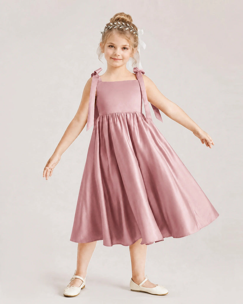 Dusty Rose Satin A-line Girls Formal Dress Front View