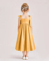 Gold Satin A-line Girls Formal Dress Back View