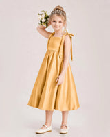 Gold Satin A-line Girls Formal Dress Front View