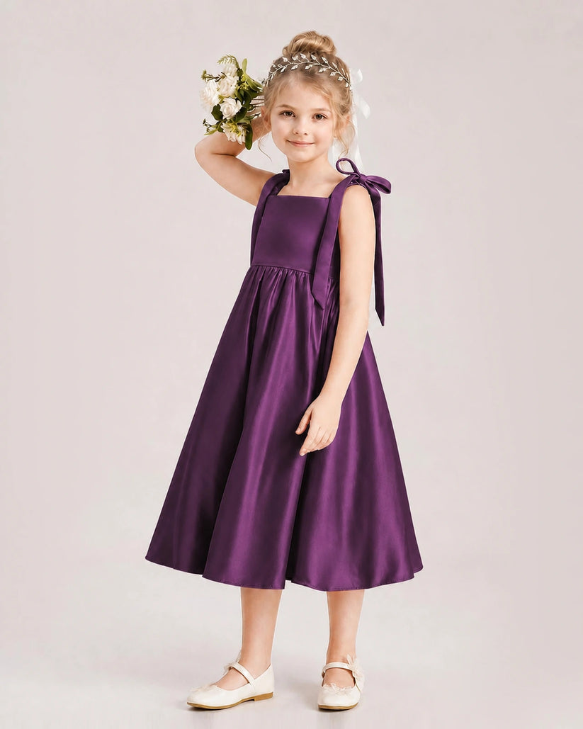 Grape Satin A-line Girls Formal Dress Front View