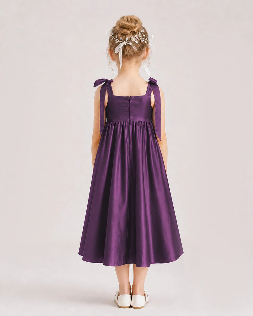 Grape Satin A-line Girls Formal Dress Back View