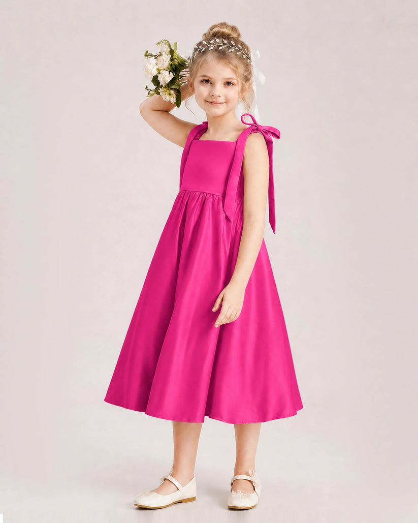 Hot Pink Satin A-line Girls Formal Dress Front View