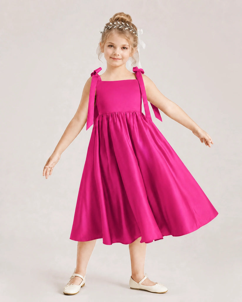 Hot Pink Satin A-line Girls Formal Dress Front View