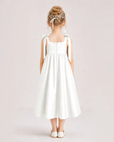 Ivory Satin A-line Girls Formal Dress Back View