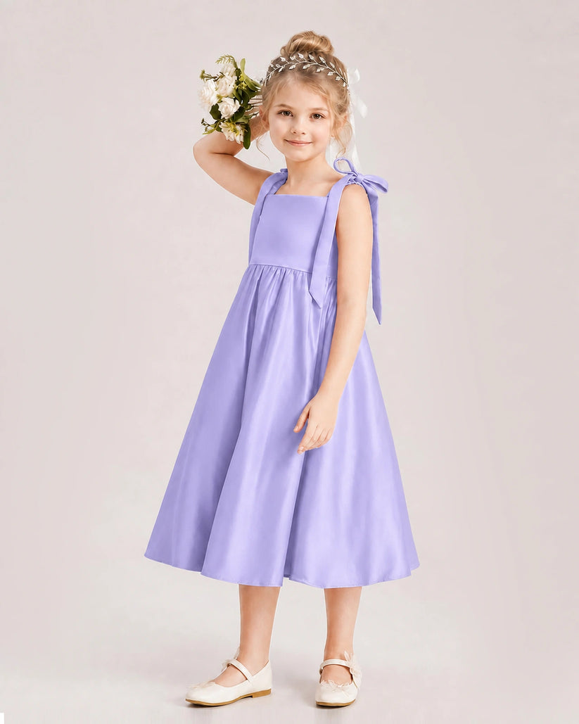 Lavender Satin A-line Girls Formal Dress Front View