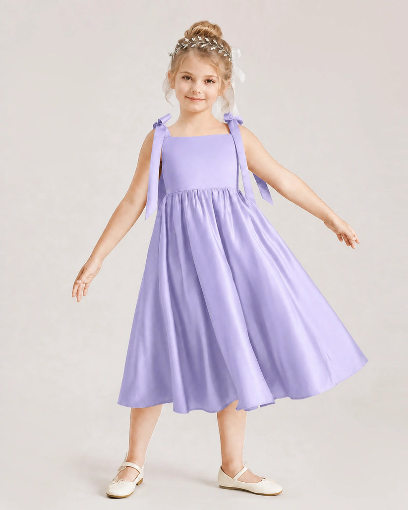 Lavender Satin A-line Girls Formal Dress Front View