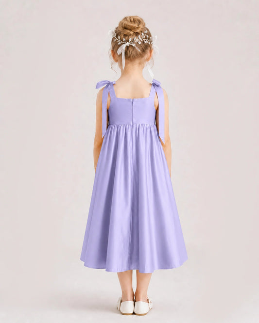 Lavender Satin A-line Girls Formal Dress Back View