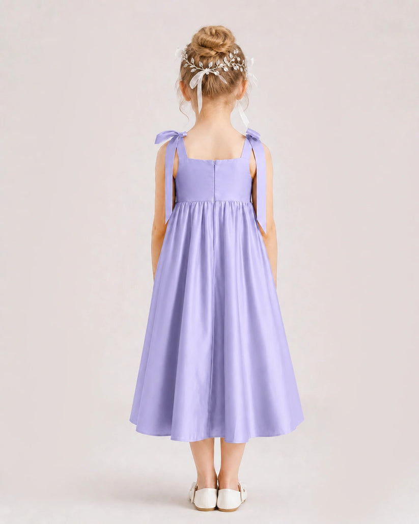 Lavender Satin A-line Girls Formal Dress Back View