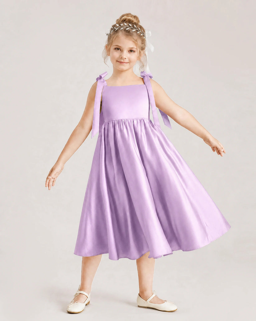Lilac Satin A-line Girls Formal Dress Front View