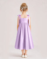 Lilac Satin A-line Girls Formal Dress Back View