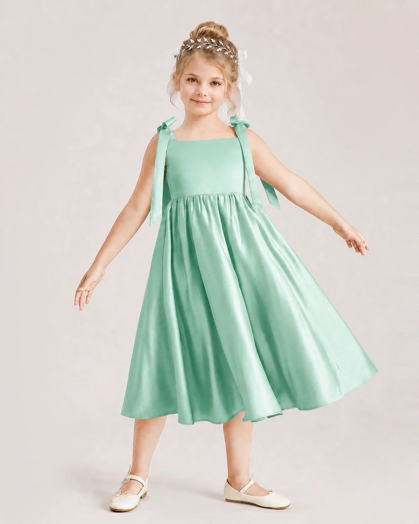 Mint Green Satin A-line Girls Formal Dress Front View