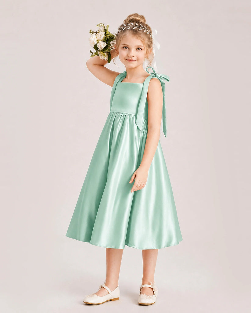 Mint Green Satin A-line Girls Formal Dress Front View