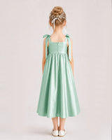 Mint Green Satin A-line Girls Formal Dress Back View
