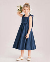 Navy Blue Satin A-line Girls Formal Dress Front View