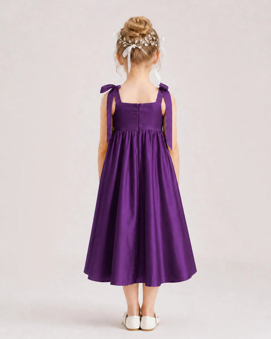 Purple Satin A-line Girls Formal Dress Back View