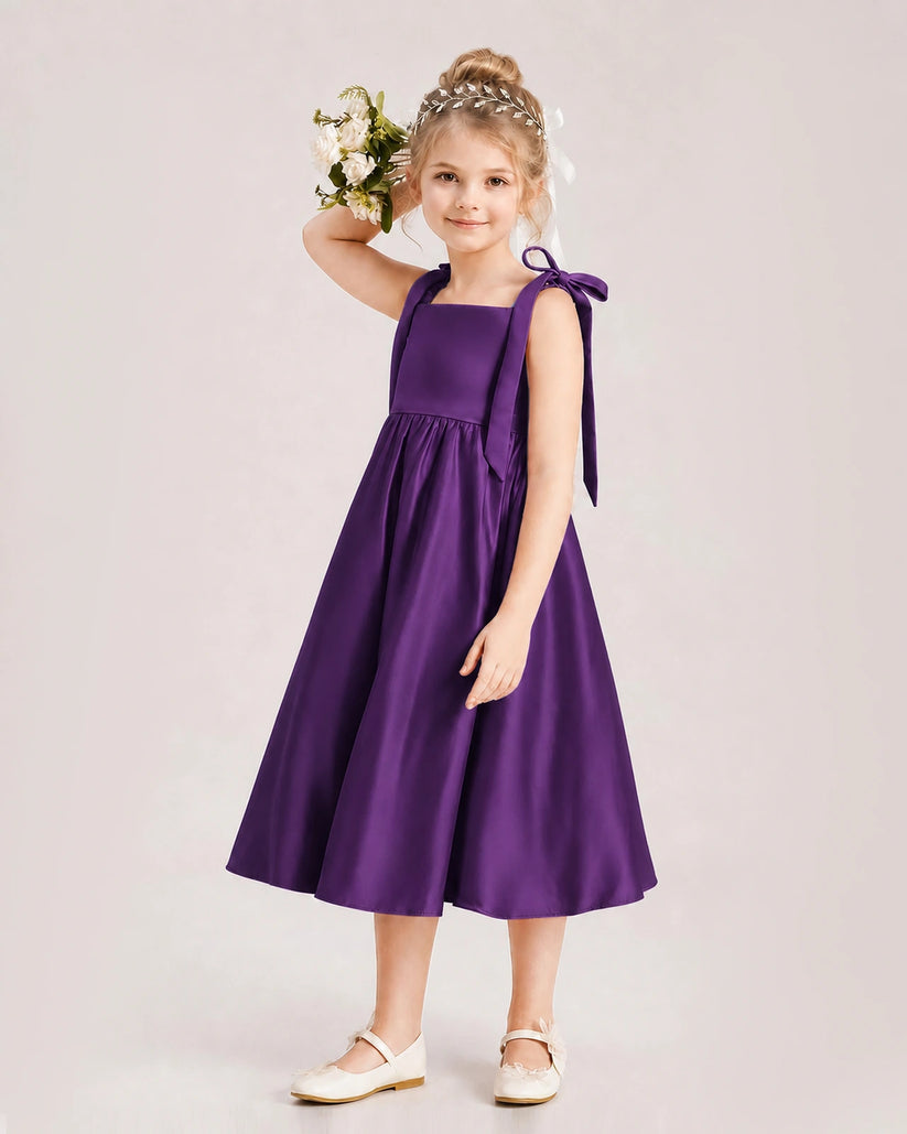 Purple Satin A-line Girls Formal Dress Front View