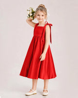 Red Satin A-line Girls Formal Dress Front View