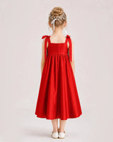 Red Satin A-line Girls Formal Dress Back View